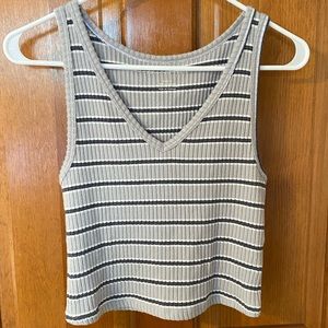 grey and black striped cropped tank top